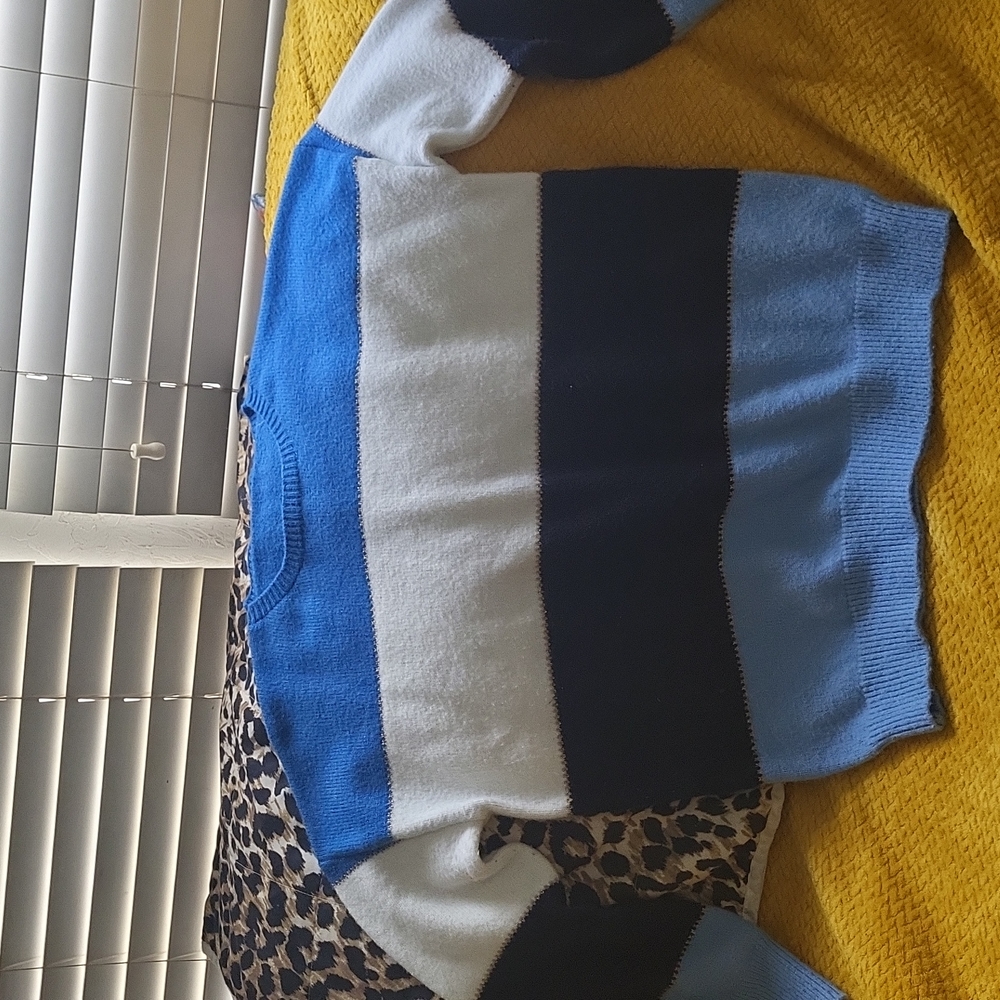 Blue and white striped winter sweater